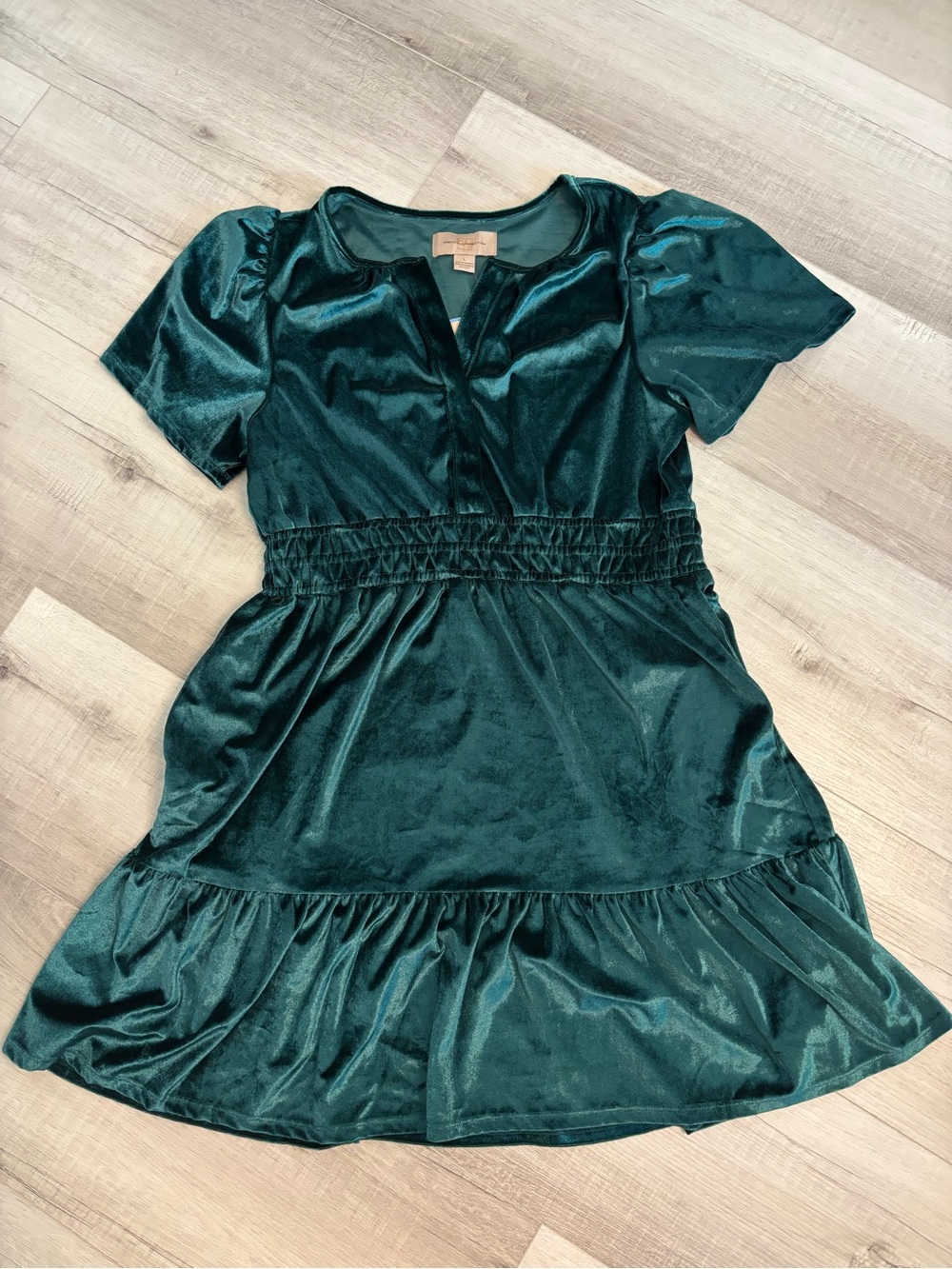 French Connection Emerald Green Velvet Style Tiered Dress Large NWT